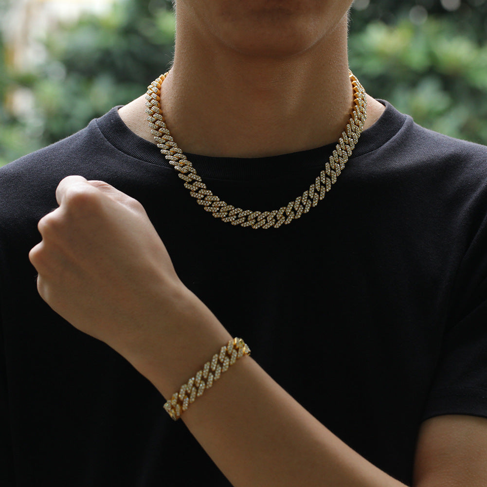 2pcs/lot 7-24 inch Clear Rhinestone Pave Alloy Cuban Bracelet/Necklace Cuban Chains Charms Beads Beyond