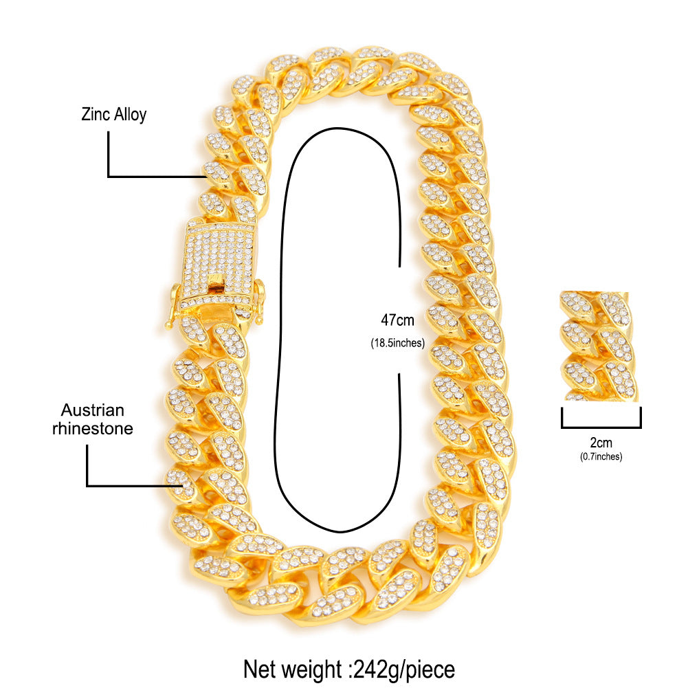 2pcs/lot 8-30inch Clear Rhinestone Pave Alloy Cuban Bracelet/Necklace Cuban Chains Charms Beads Beyond
