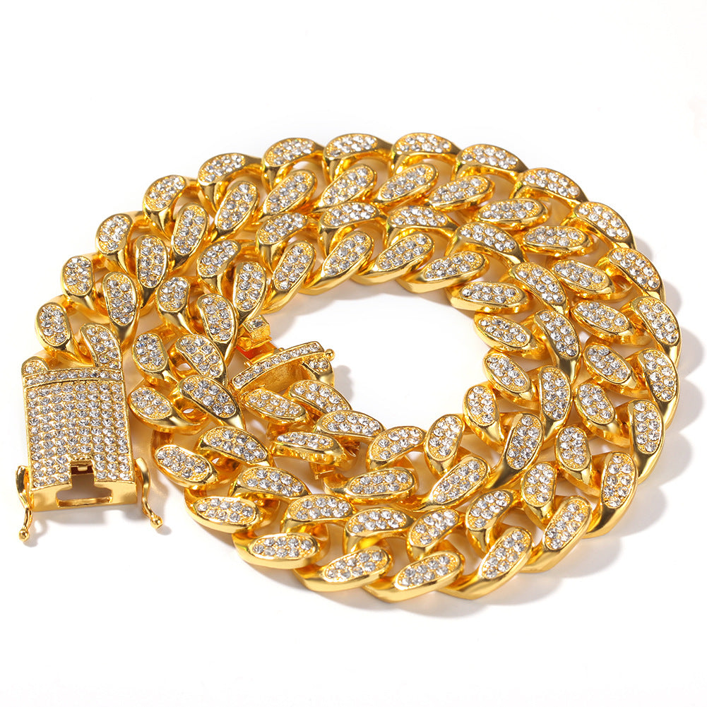 2pcs/lot 8-30inch Clear Rhinestone Pave Alloy Cuban Bracelet/Necklace Cuban Chains Charms Beads Beyond