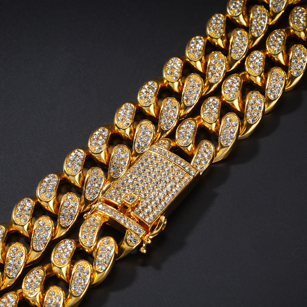 2pcs/lot 8-30inch Clear Rhinestone Pave Alloy Cuban Bracelet/Necklace Cuban Chains Charms Beads Beyond