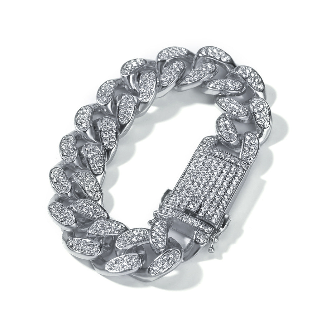 2pcs/lot 8-30inch Clear Rhinestone Pave Alloy Cuban Bracelet/Necklace Cuban Chains Charms Beads Beyond