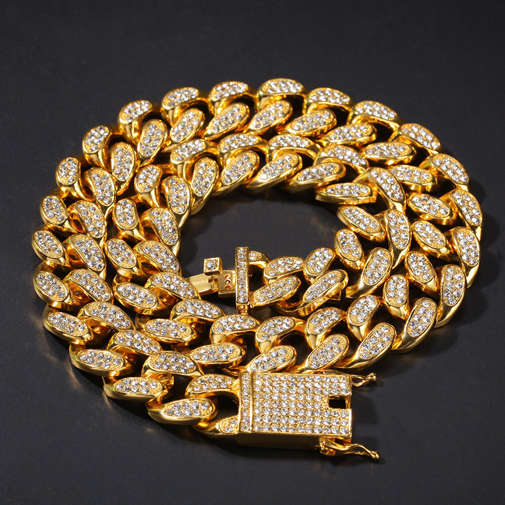 2pcs/lot 8-30inch Clear Rhinestone Pave Alloy Cuban Bracelet/Necklace Cuban Chains Charms Beads Beyond