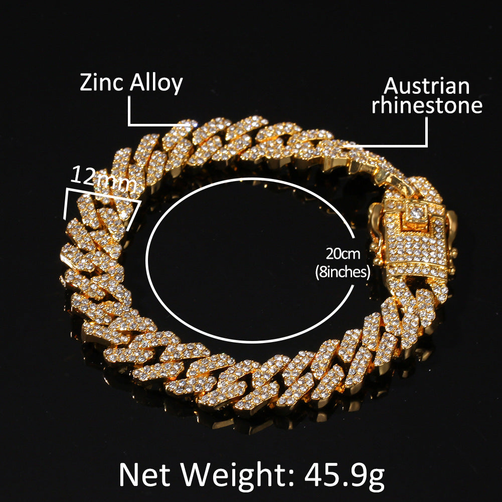 2pcs/lot 7-24 inch Clear Rhinestone Pave Alloy Cuban Bracelet/Necklace Cuban Chains Charms Beads Beyond