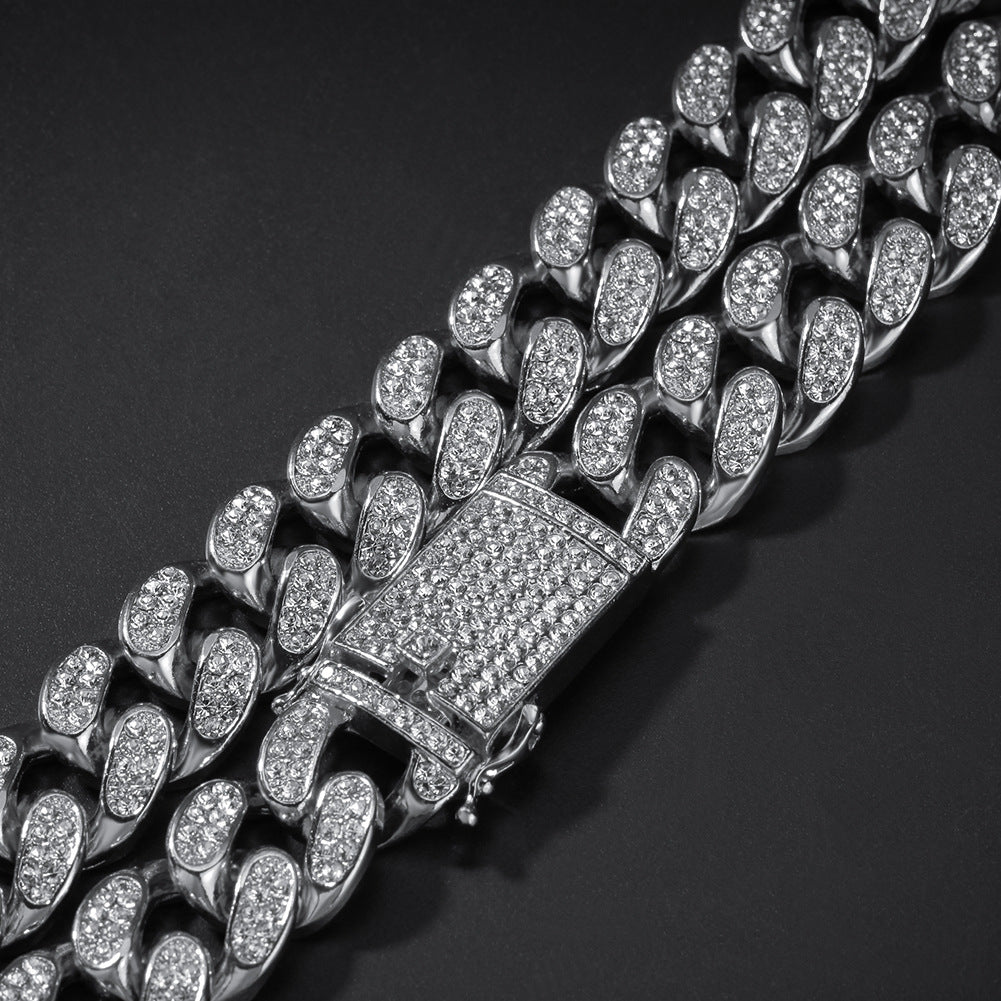 2pcs/lot 8-30inch Clear Rhinestone Pave Alloy Cuban Bracelet/Necklace Cuban Chains Charms Beads Beyond