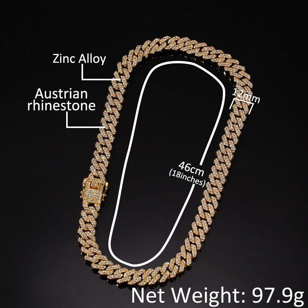 2pcs/lot 7-24 inch Clear Rhinestone Pave Alloy Cuban Bracelet/Necklace Cuban Chains Charms Beads Beyond