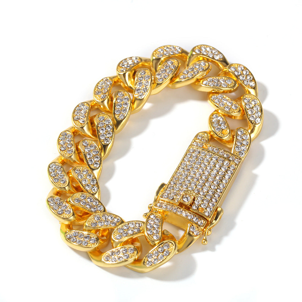 2pcs/lot 8-30inch Clear Rhinestone Pave Alloy Cuban Bracelet/Necklace Cuban Chains Charms Beads Beyond