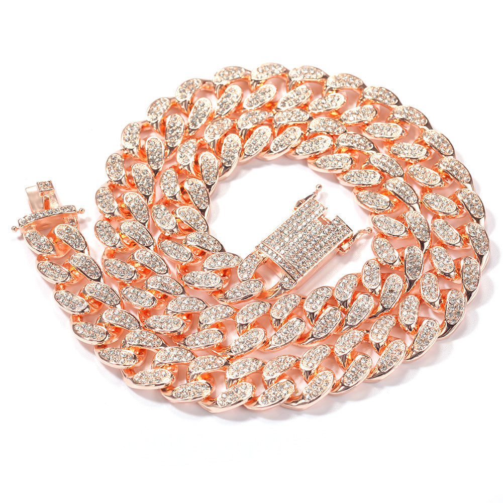2pcs/lot 8-30inch Clear Rhinestone Pave Alloy Cuban Bracelet/Necklace Cuban Chains Charms Beads Beyond