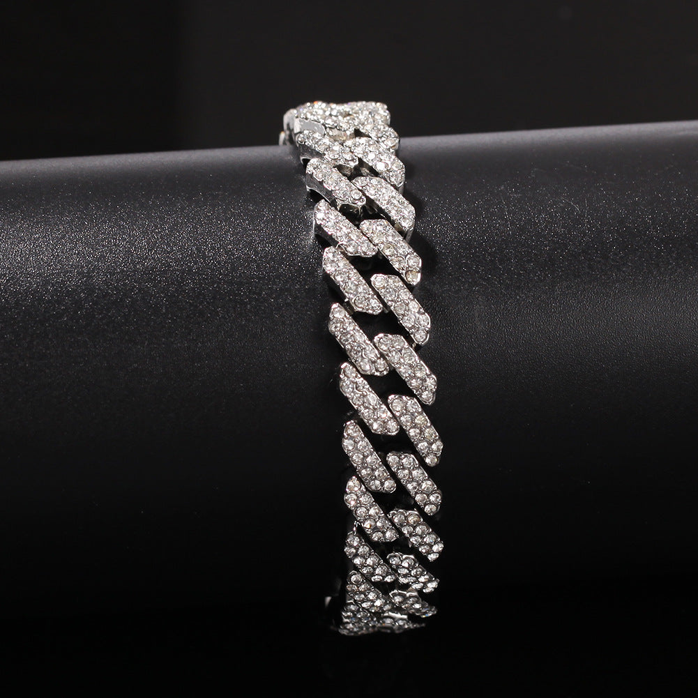 2pcs/lot 7-24 inch Clear Rhinestone Pave Alloy Cuban Bracelet/Necklace Cuban Chains Charms Beads Beyond