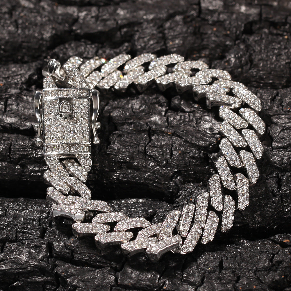 2pcs/lot 7-24 inch Clear Rhinestone Pave Alloy Cuban Bracelet/Necklace Cuban Chains Charms Beads Beyond