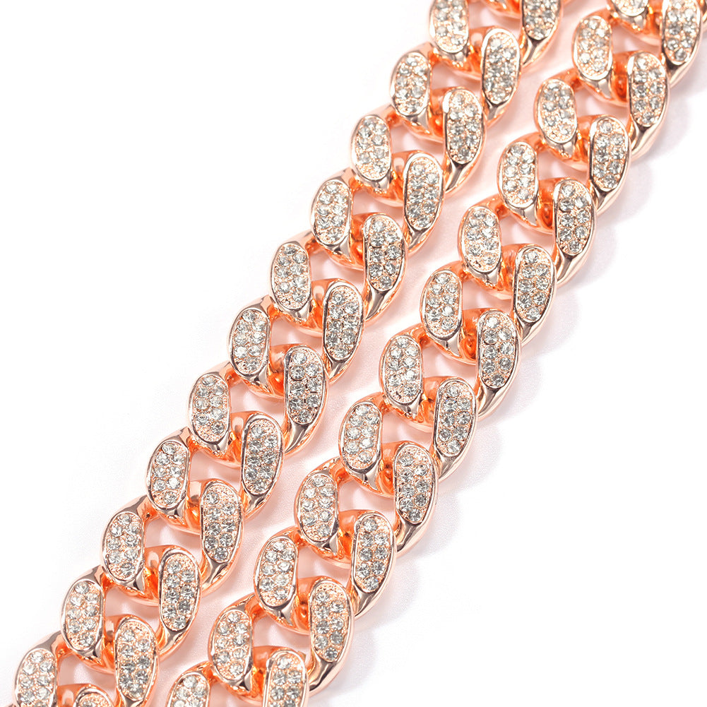 2pcs/lot 8-30inch Clear Rhinestone Pave Alloy Cuban Bracelet/Necklace Cuban Chains Charms Beads Beyond