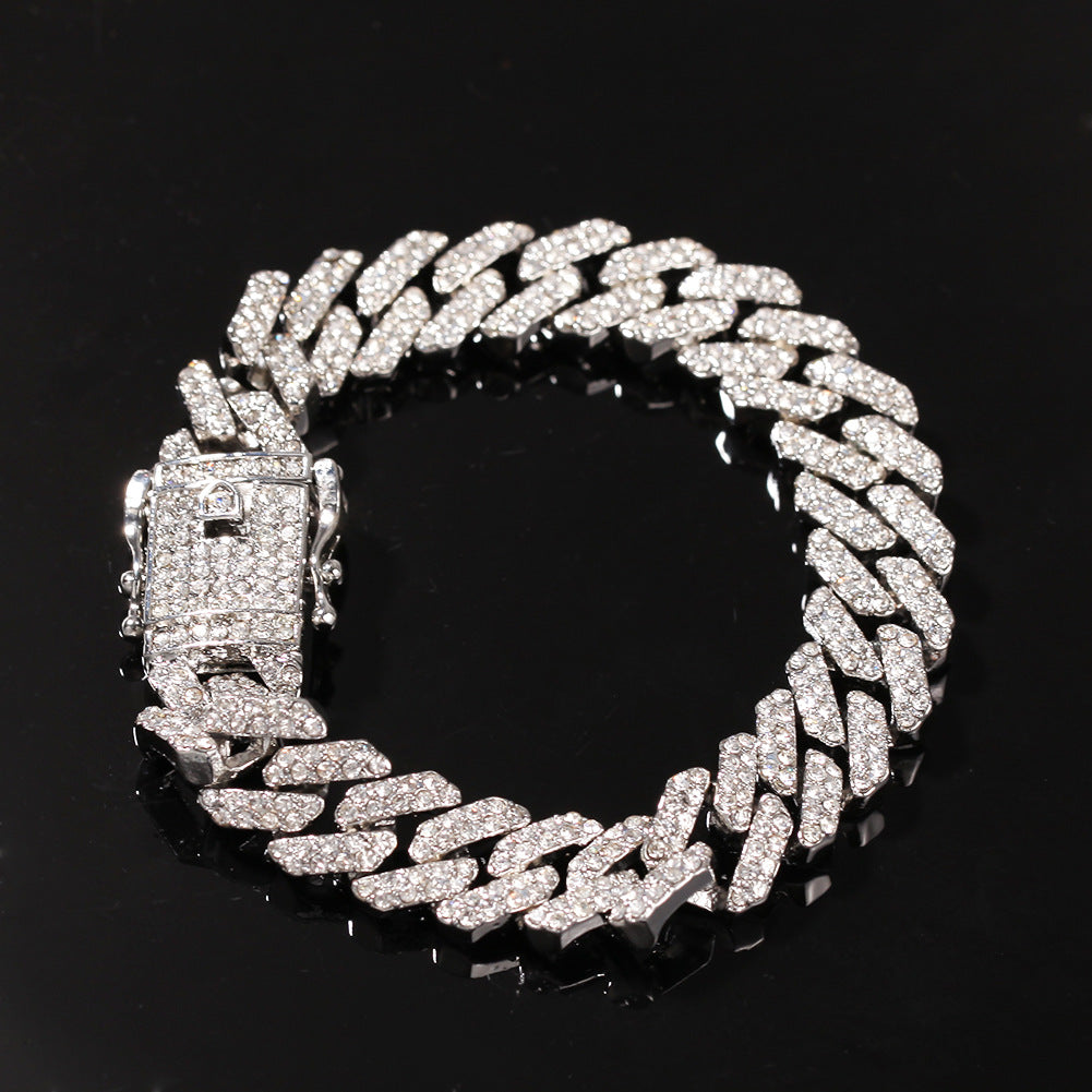 2pcs/lot 7-24 inch Clear Rhinestone Pave Alloy Cuban Bracelet/Necklace Cuban Chains Charms Beads Beyond