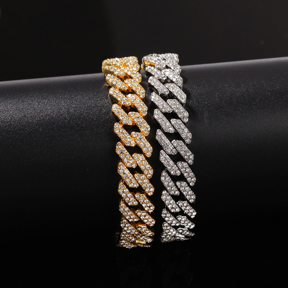 2pcs/lot 7-24 inch Clear Rhinestone Pave Alloy Cuban Bracelet/Necklace Cuban Chains Charms Beads Beyond