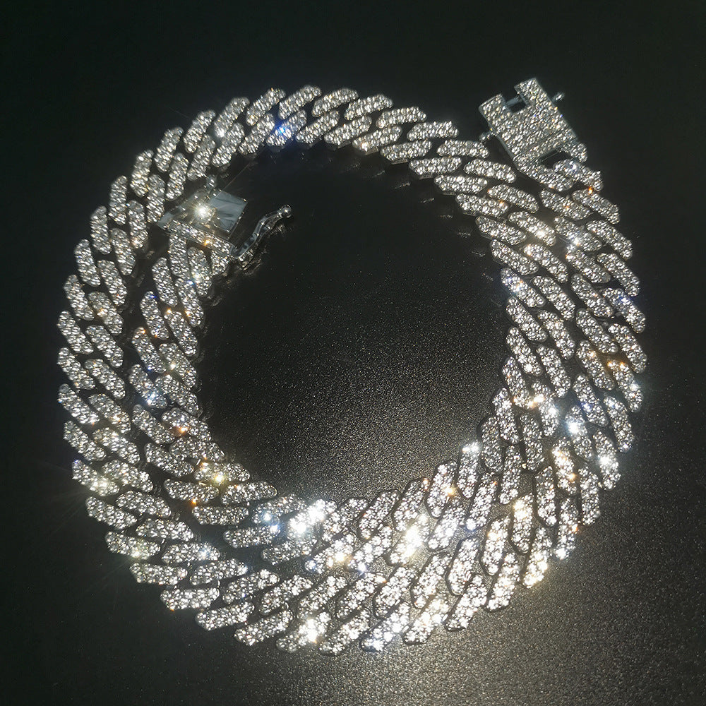 2pcs/lot 7-24 inch Clear Rhinestone Pave Alloy Cuban Bracelet/Necklace Cuban Chains Charms Beads Beyond