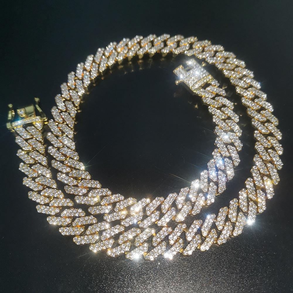 2pcs/lot 7-24 inch Clear Rhinestone Pave Alloy Cuban Bracelet/Necklace Cuban Chains Charms Beads Beyond