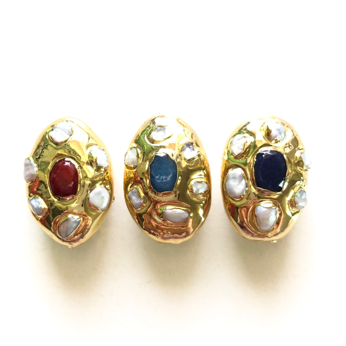 2-5-10pcs/lot 27*18mm Gold Plated Freshwater Pearl Oval Spacers Focal Beads Focal Beads Focal Beads Charms Beads Beyond