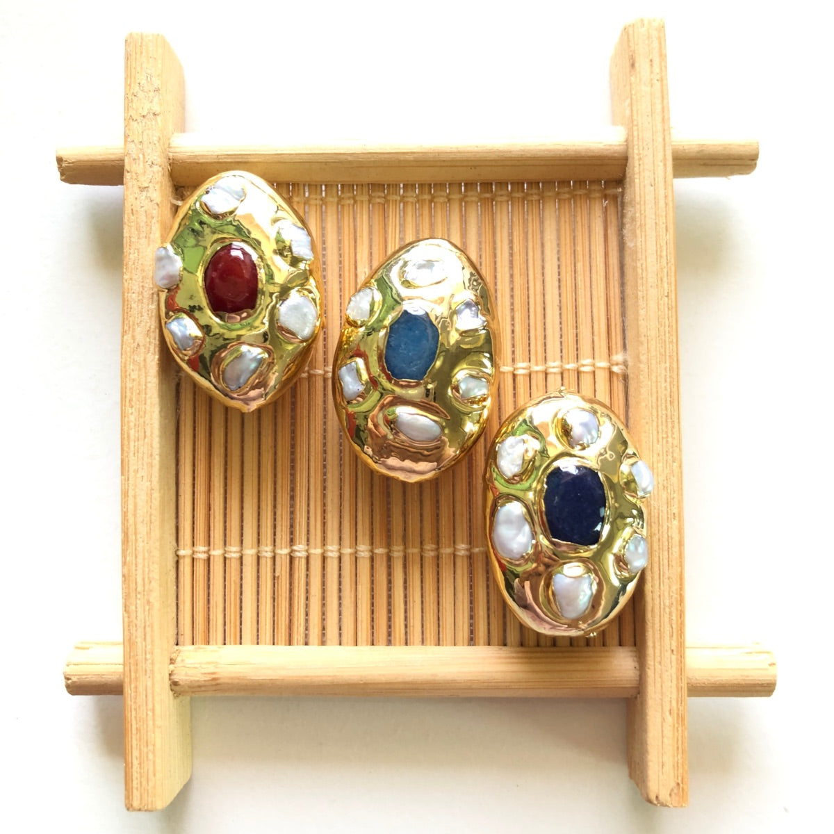 2-5-10pcs/lot 27*18mm Gold Plated Freshwater Pearl Oval Spacers Focal Beads Focal Beads Focal Beads Charms Beads Beyond