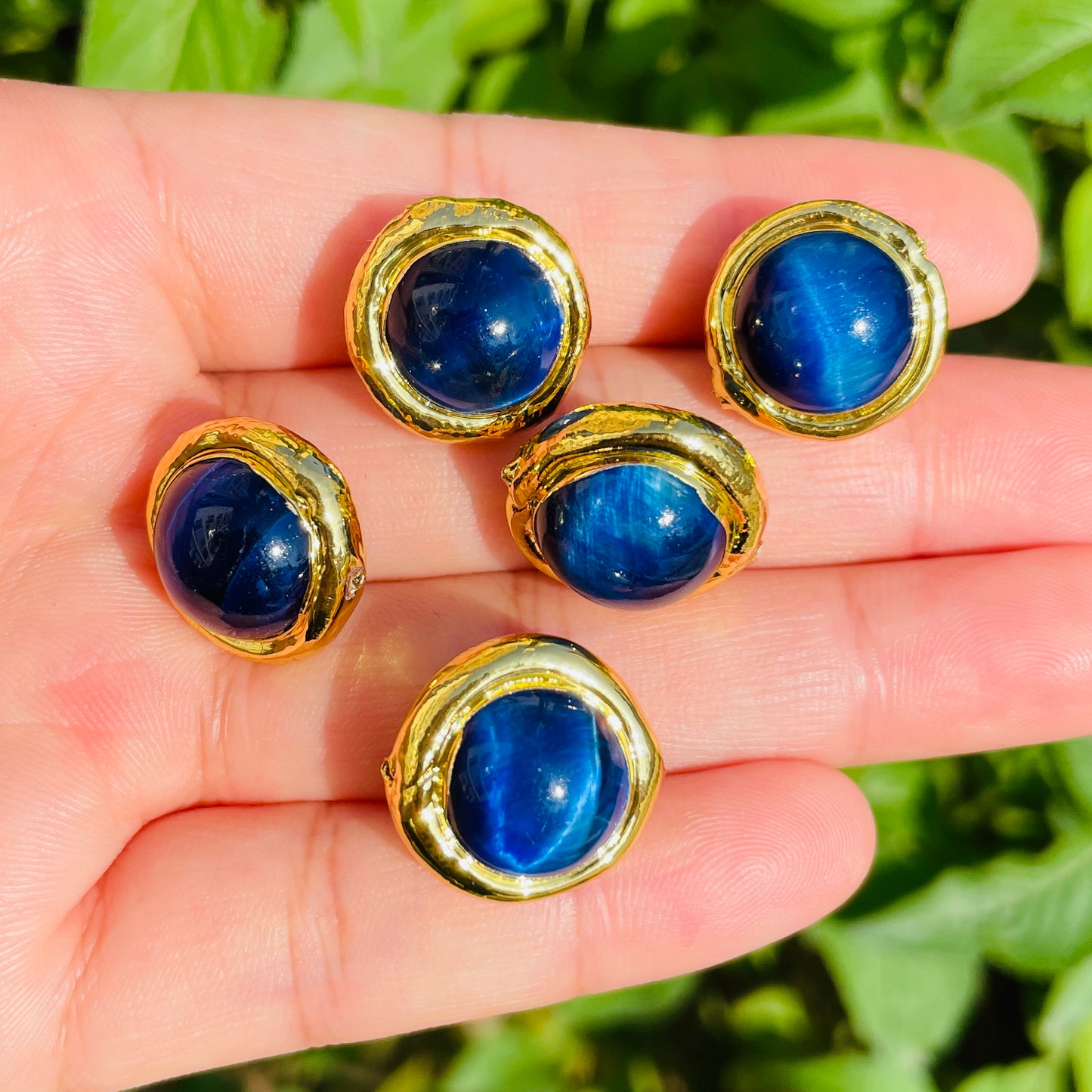 2-5-10pcs/lot 16.5*16mm Gold Plated Navy Blue Tiger Eye Spacers Focal Beads Focal Beads Focal Beads Charms Beads Beyond