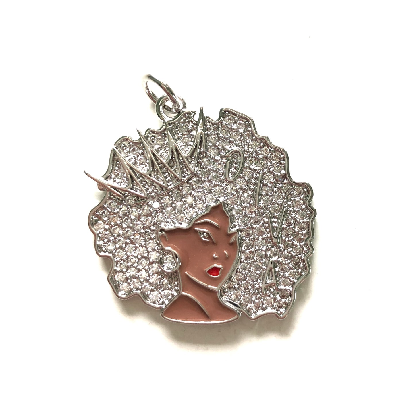 10pcs/lot 29*28mm CZ Paved Crown Diva Afro Girl Charms CZ Paved Charms Afro Girl/Queen Charms Charms Beads Beyond