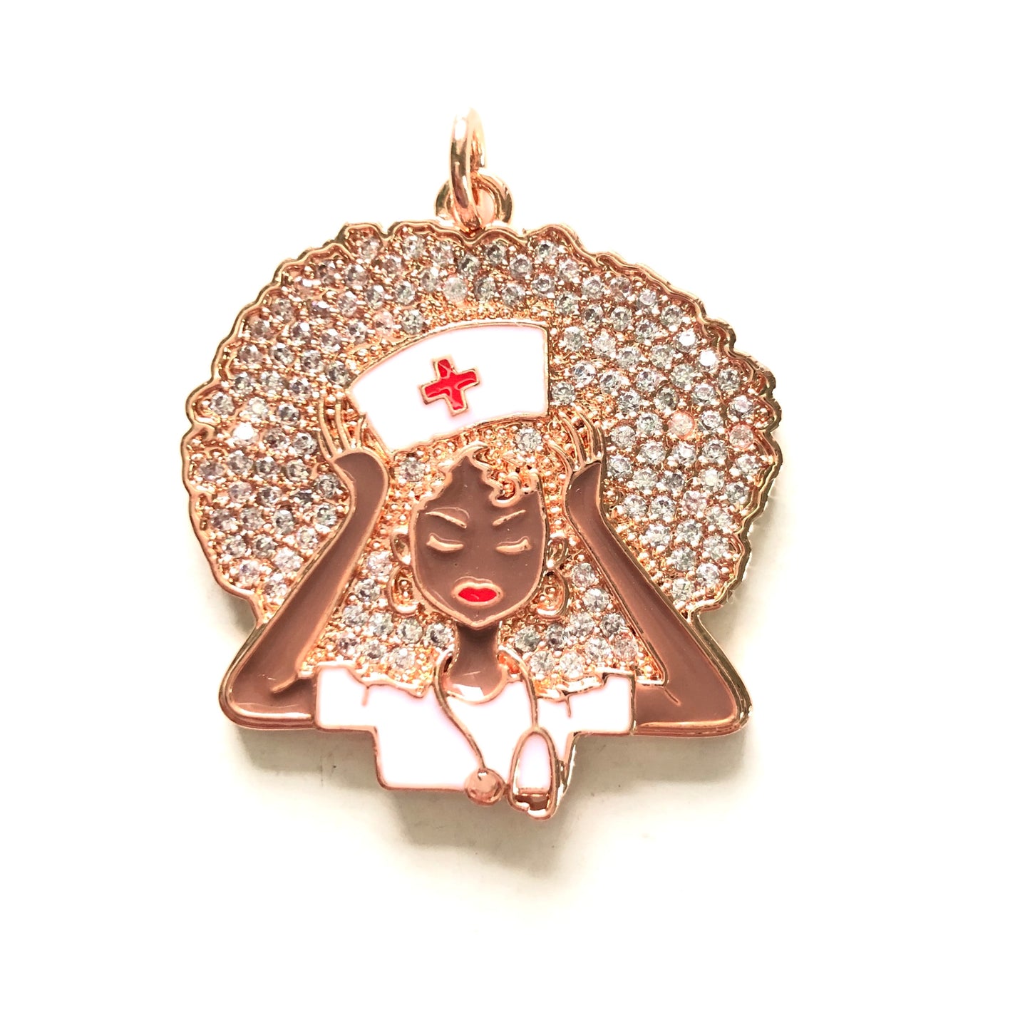 10pcs/lot 31*33mm CZ Paved Black Nurse Afro Girl Charms CZ Paved Charms Afro Girl/Queen Charms New Charms Arrivals Nurse Inspired Charms Beads Beyond