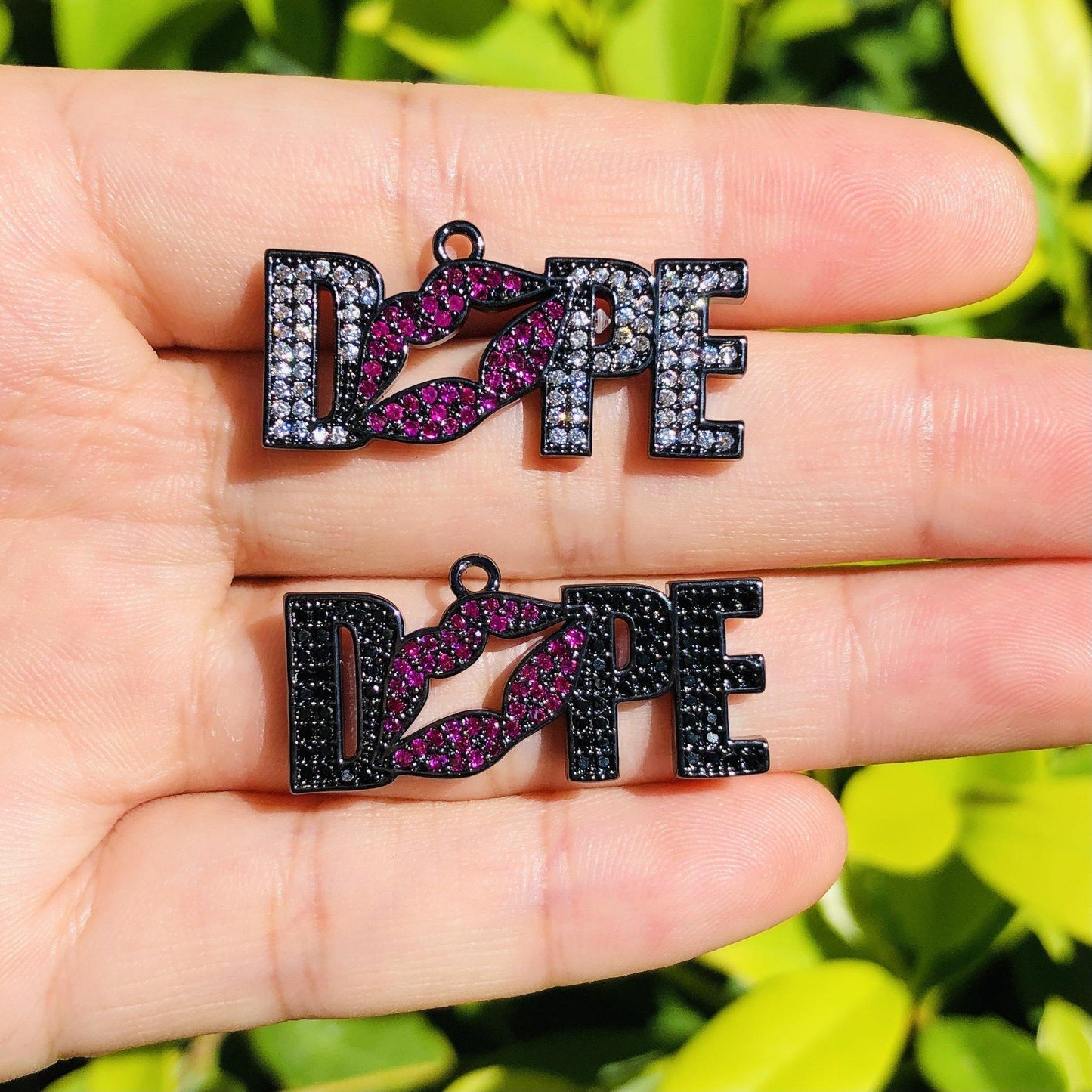 10pcs/lot 30.5*15mm CZ Paved Red Lip Dope Word Charms Mix Colors CZ Paved Charms On Sale Words & Quotes Charms Beads Beyond