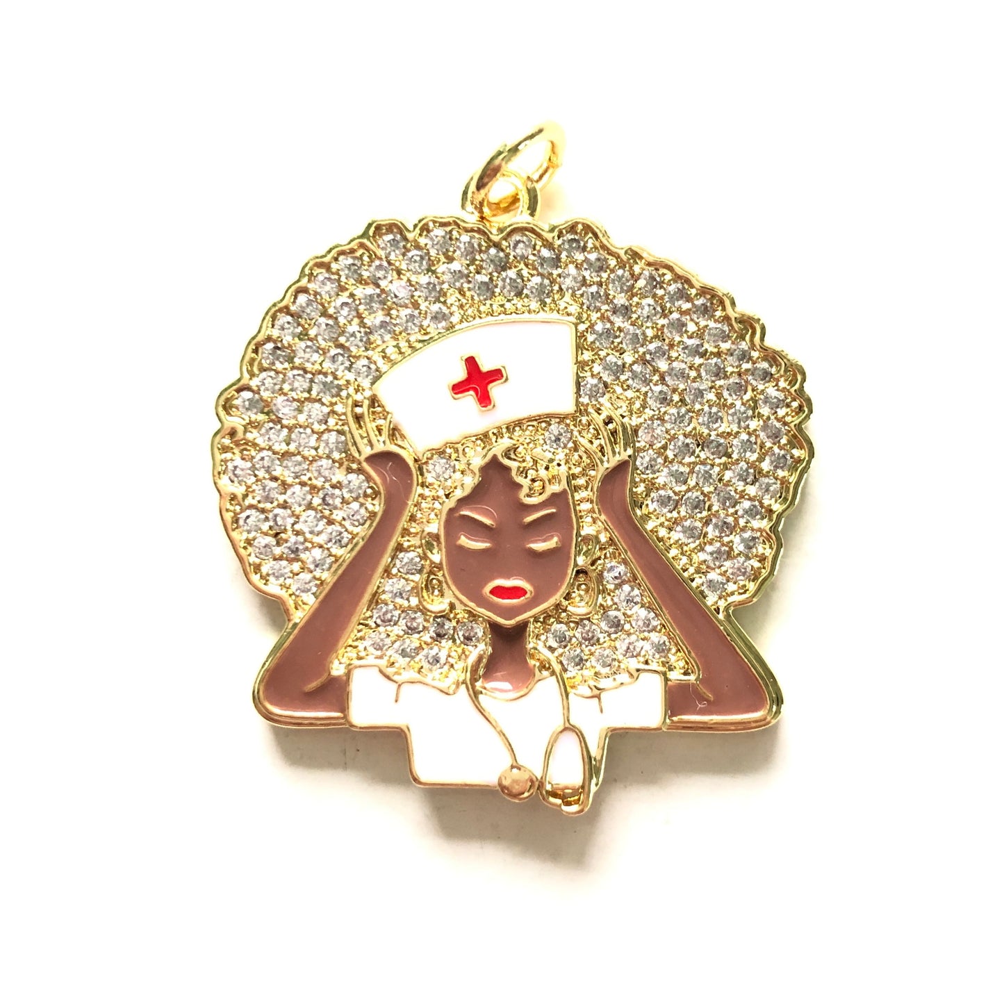 10pcs/lot 31*33mm CZ Paved Black Nurse Afro Girl Charms CZ Paved Charms Afro Girl/Queen Charms New Charms Arrivals Nurse Inspired Charms Beads Beyond