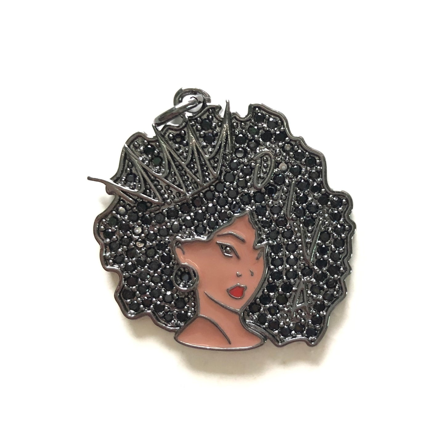 10pcs/lot 29*28mm CZ Paved Crown Diva Afro Girl Charms CZ Paved Charms Afro Girl/Queen Charms Charms Beads Beyond