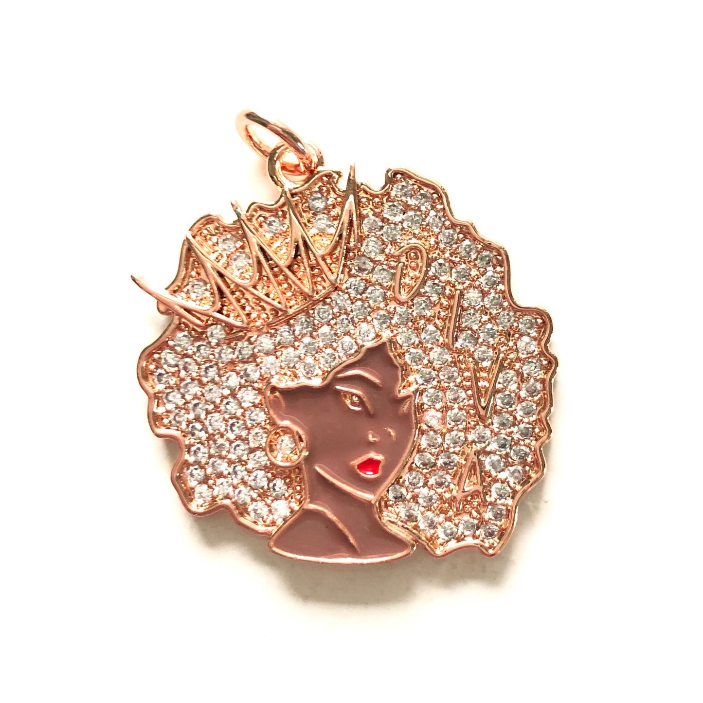 10pcs/lot 29*28mm CZ Paved Crown Diva Afro Girl Charms CZ Paved Charms Afro Girl/Queen Charms Charms Beads Beyond