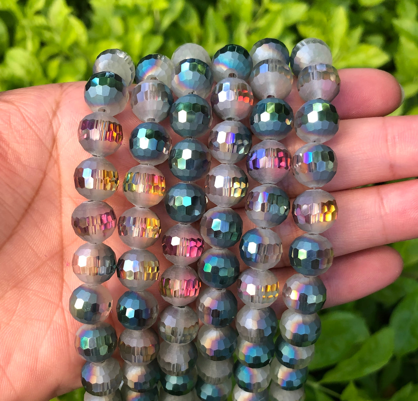 2 Strands/lot 10mm Half Matte Green AB 96 Faceted Glass Beads Glass Beads Faceted Glass Beads Charms Beads Beyond