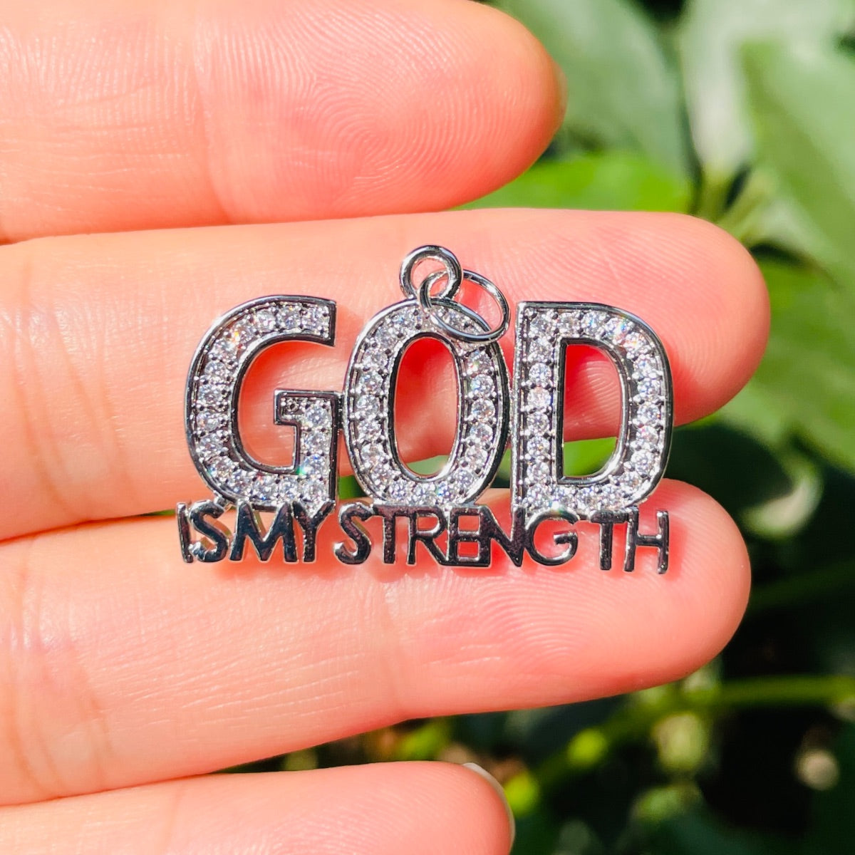 10pcs/lot CZ Paved God Is My Strength Word Charms CZ Paved Charms Christian Quotes New Charms Arrivals Charms Beads Beyond
