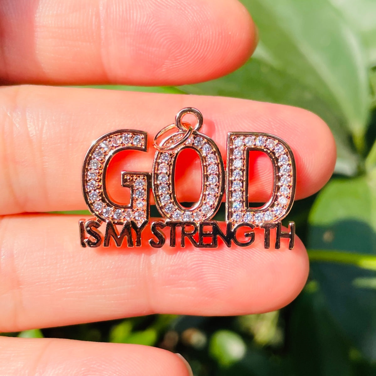 10pcs/lot CZ Paved God Is My Strength Word Charms CZ Paved Charms Christian Quotes New Charms Arrivals Charms Beads Beyond