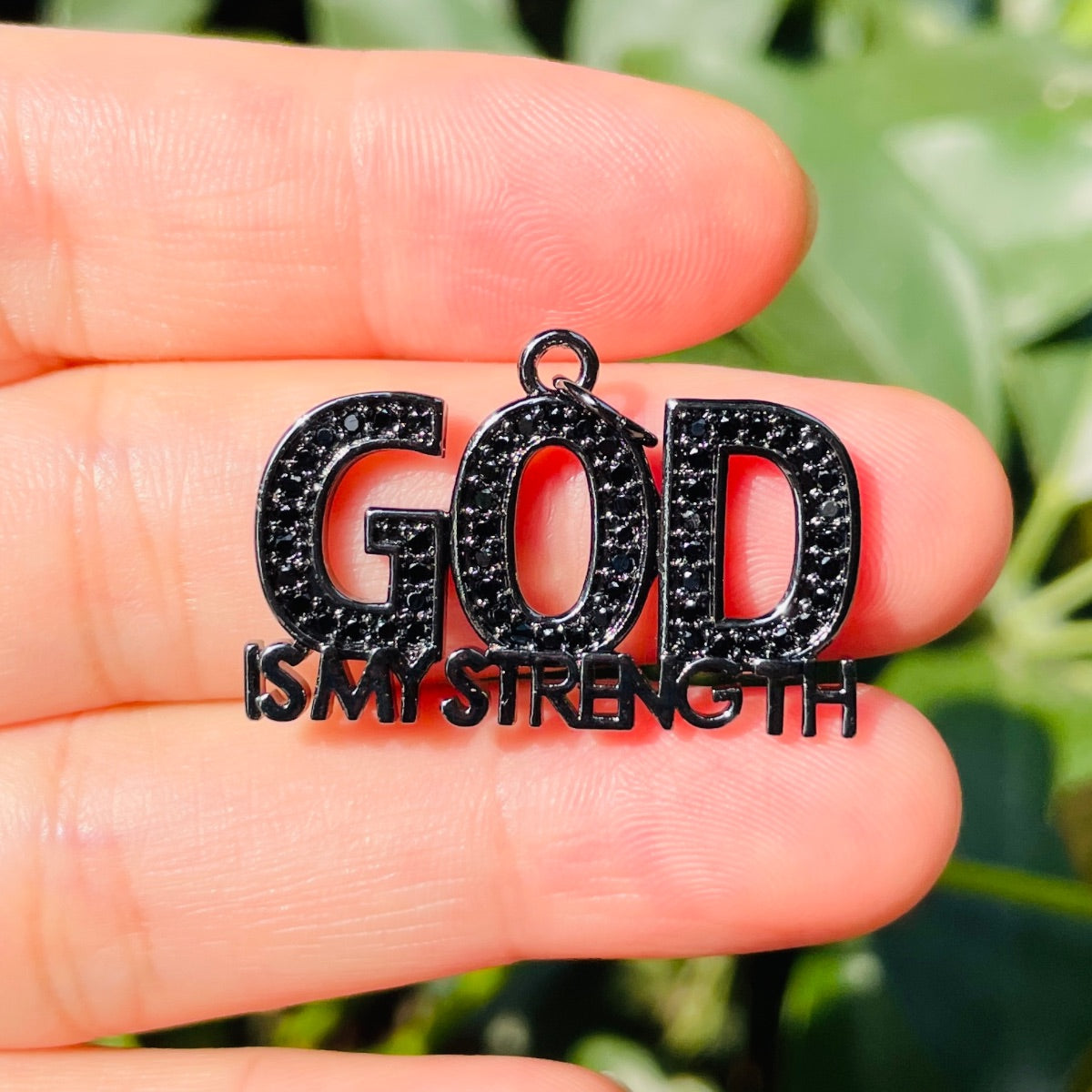 10pcs/lot CZ Paved God Is My Strength Word Charms CZ Paved Charms Christian Quotes New Charms Arrivals Charms Beads Beyond