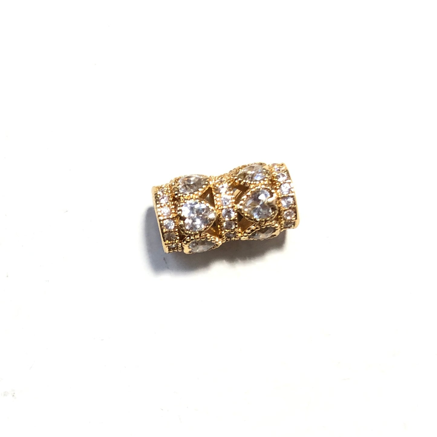 10pcs/lot 14*8mm CZ Paved Heart Tube Spacers Gold CZ Paved Spacers Tube Bar Centerpieces Charms Beads Beyond