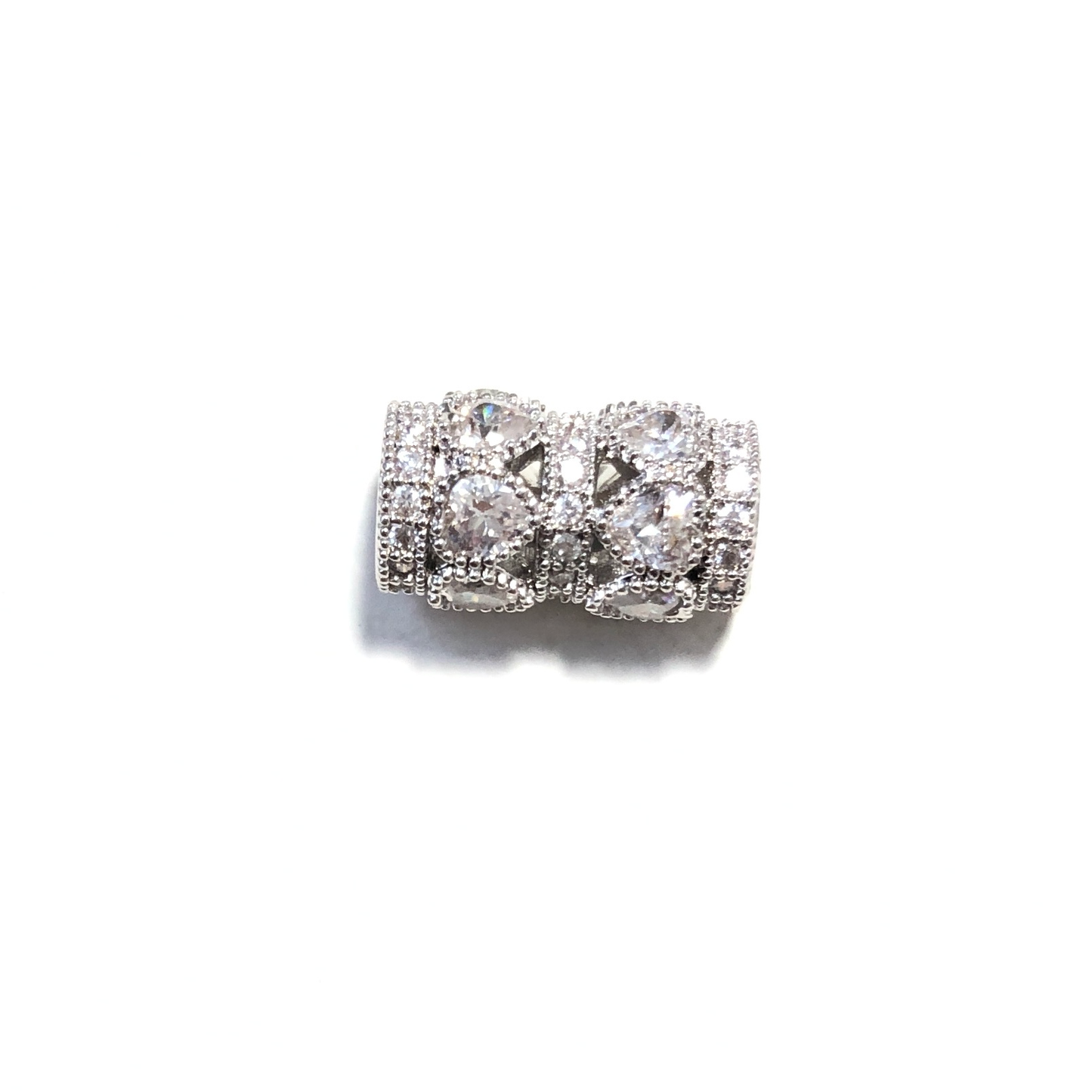 10pcs/lot 14*8mm CZ Paved Heart Tube Spacers Silver CZ Paved Spacers Tube Bar Centerpieces Charms Beads Beyond