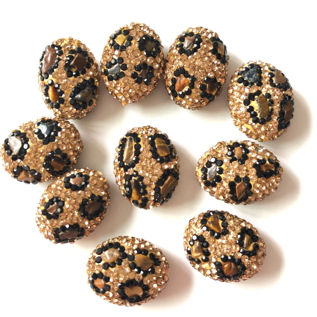 5pcs 24*19mm Leopard Print Rhinestone Pave Oval Clay Bead Spacers/ Focal Beads Clay Beads Focal Beads Leopard Printed Rhinestone Focal Beads Charms Beads Beyond