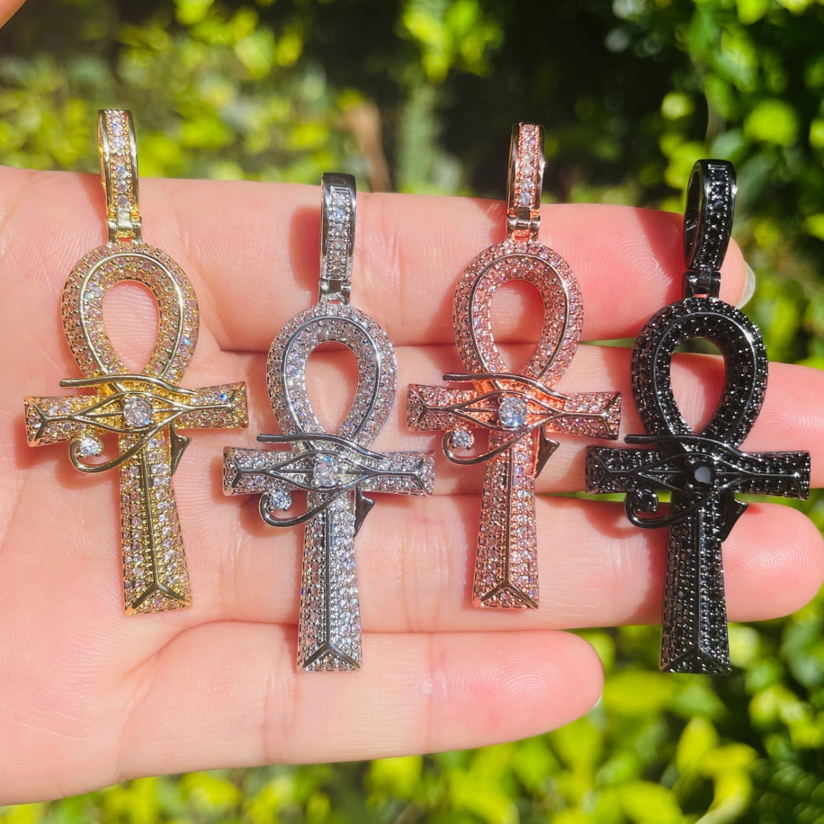 5-10pcs/lot 54*23mm Large Size CZ Paved Egypt Eyes of Horus ANKH Cross Charms for Necklace Bracelet Marking Mix Colors CZ Paved Charms ANKH New Charms Arrivals Symbols Charms Beads Beyond