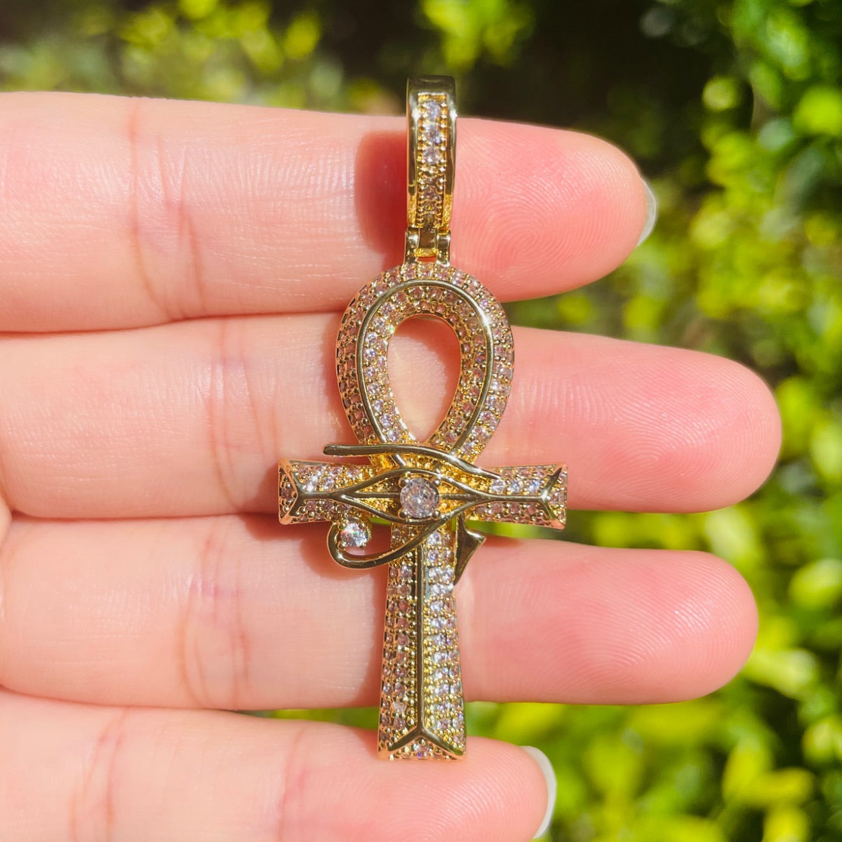 5-10pcs/lot 54*23mm Large Size CZ Paved Egypt Eyes of Horus ANKH Cross Charms for Necklace Bracelet Marking Gold CZ Paved Charms ANKH New Charms Arrivals Symbols Charms Beads Beyond