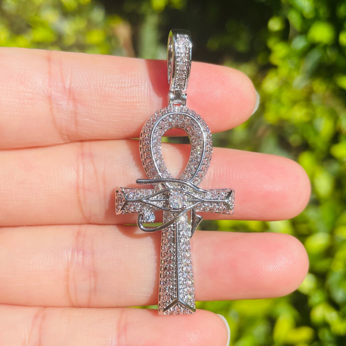 5-10pcs/lot 54*23mm Large Size CZ Paved Egypt Eyes of Horus ANKH Cross Charms for Necklace Bracelet Marking Silver CZ Paved Charms ANKH New Charms Arrivals Symbols Charms Beads Beyond