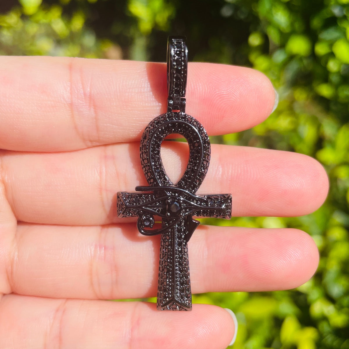 5-10pcs/lot 54*23mm Large Size CZ Paved Egypt Eyes of Horus ANKH Cross Charms for Necklace Bracelet Marking Black on Black CZ Paved Charms ANKH New Charms Arrivals Symbols Charms Beads Beyond