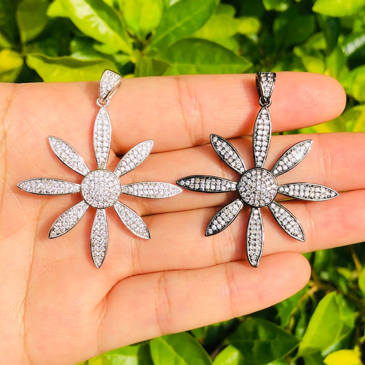 5-10pcs/lot 48*40mm CZ Paved Flower Charms CZ Paved Charms Flowers Large Sizes Charms Beads Beyond