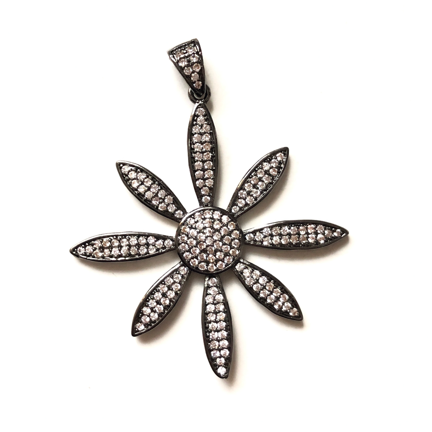 5-10pcs/lot 48*40mm CZ Paved Flower Charms Black CZ Paved Charms Flowers Large Sizes Charms Beads Beyond