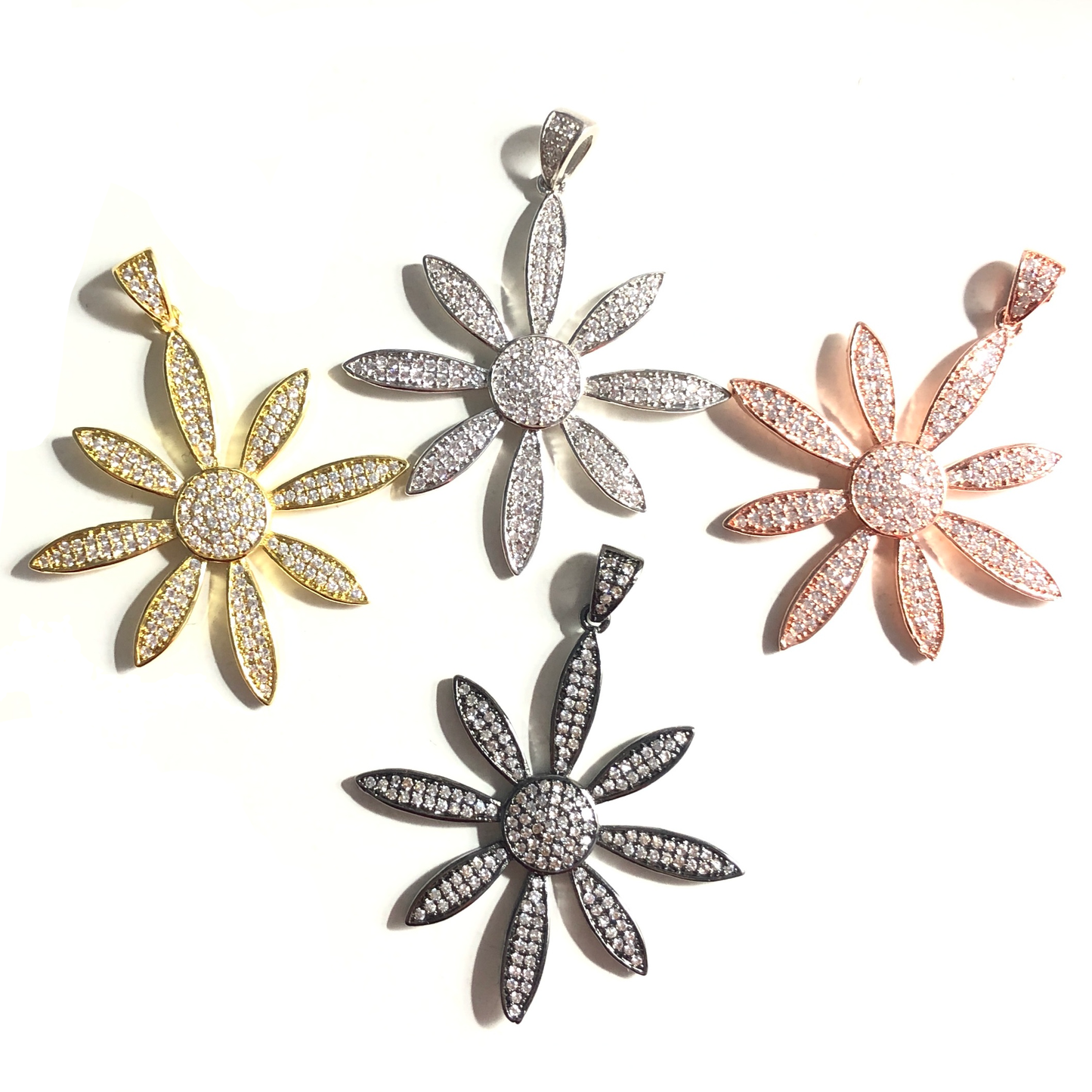 5-10pcs/lot 48*40mm CZ Paved Flower Charms 10pcs Mix Colors CZ Paved Charms Flowers Large Sizes Charms Beads Beyond