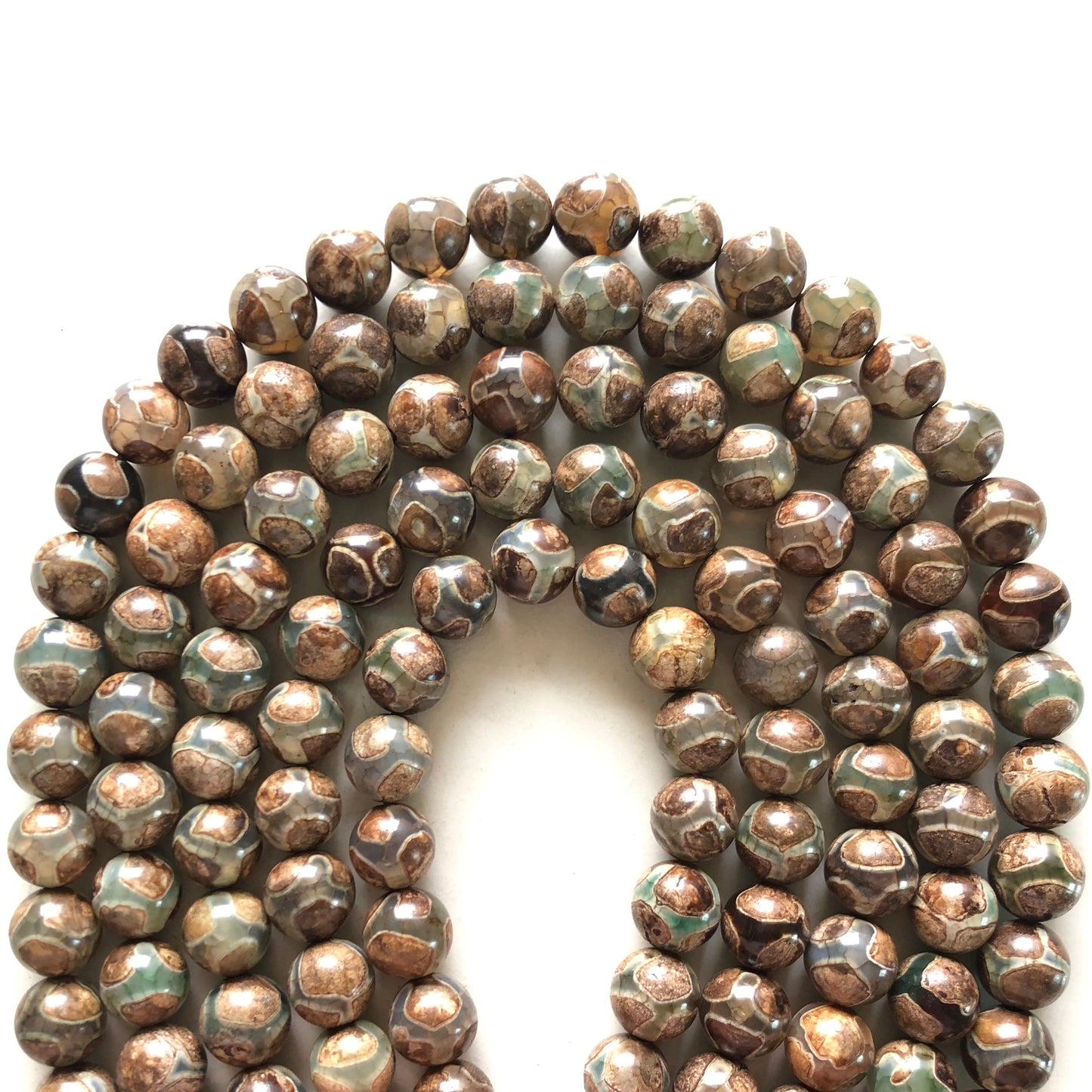 10mm Vintage Green Brown Football Print Tibetan Agate Round Stone Beads Stone Beads New Beads Arrivals Tibetan Beads Charms Beads Beyond