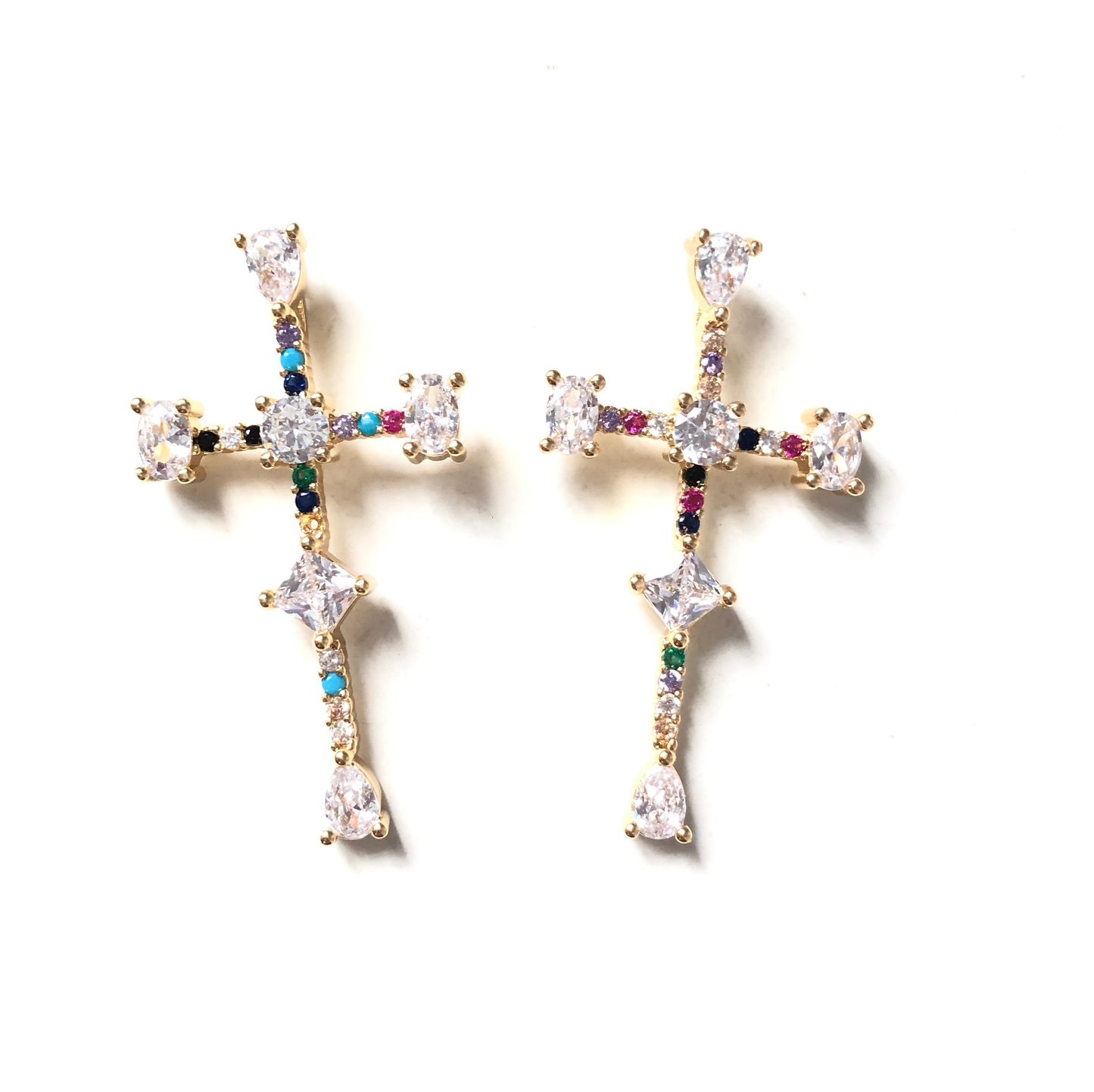 5-10pcs/lot 46*26mm Multicolor CZ Paved Cross Charms CZ Paved Charms Colorful Zirconia Crosses Charms Beads Beyond