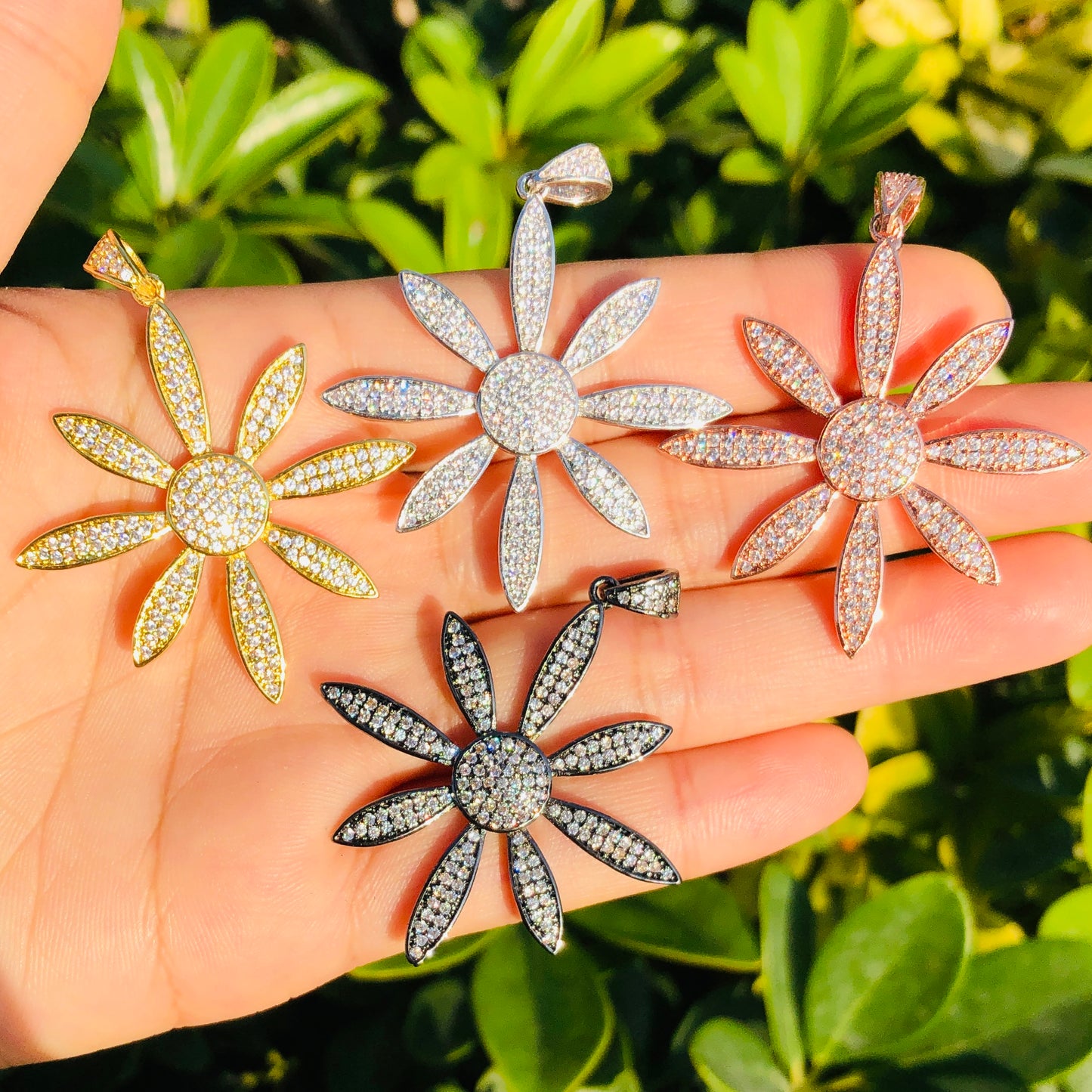 5-10pcs/lot 48*40mm CZ Paved Flower Charms 5pcs Mix Colors CZ Paved Charms Flowers Large Sizes Charms Beads Beyond