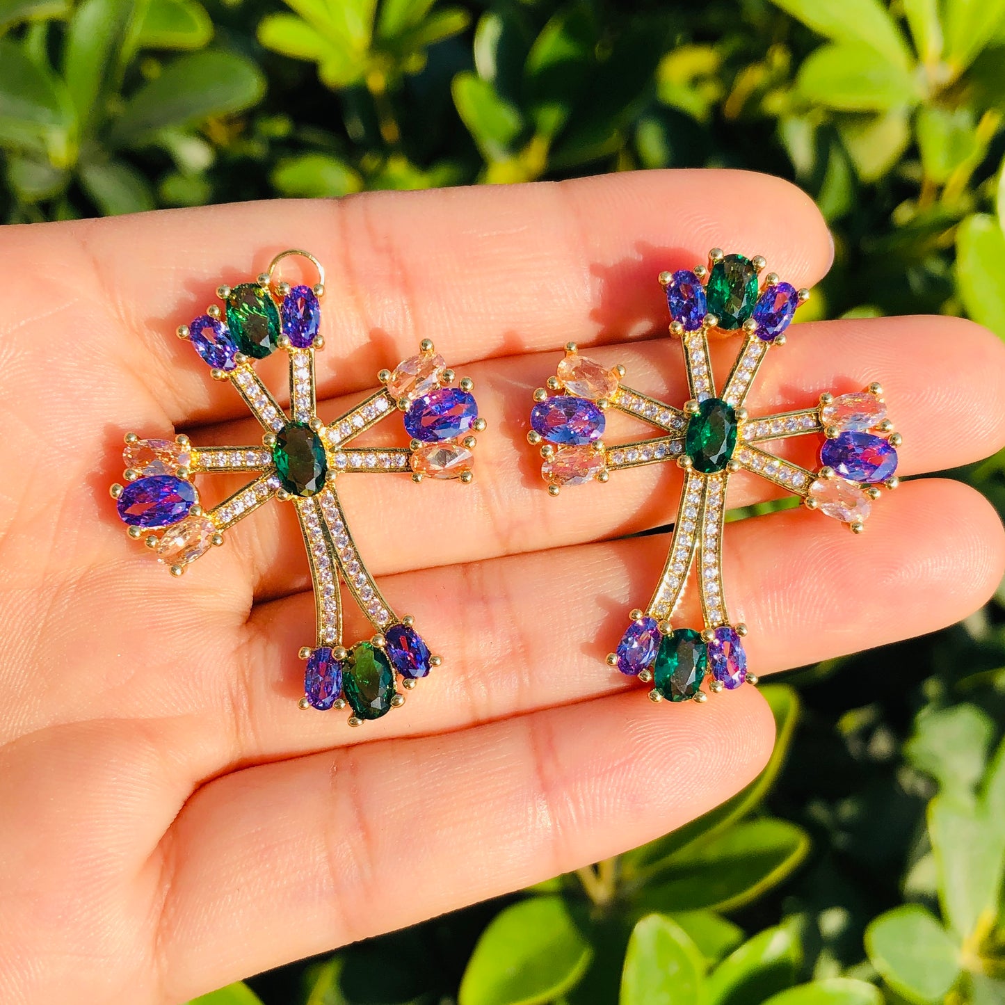 5-10pcs/lot 45*30mm Multicolor CZ Paved Cross Charms CZ Paved Charms Colorful Zirconia Crosses Charms Beads Beyond