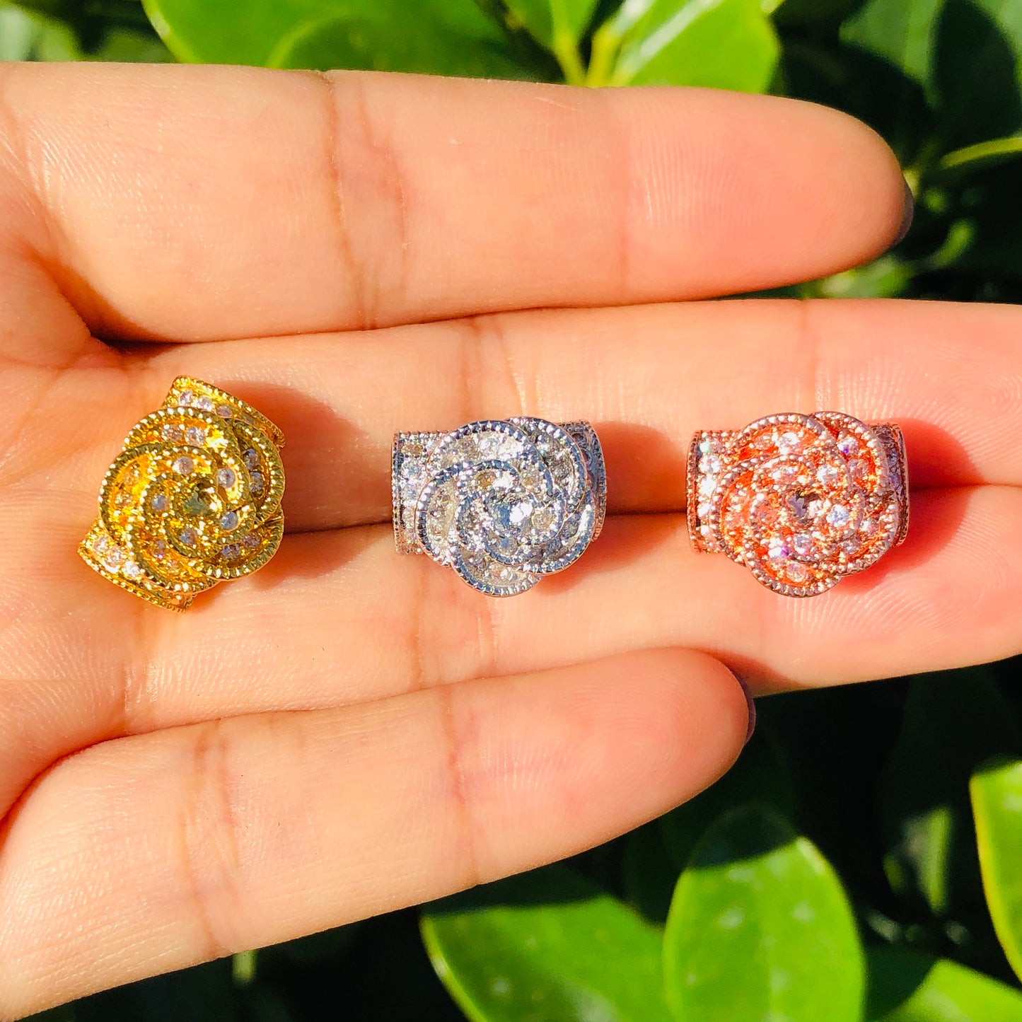 10pcs/lot 14*11mm CZ Paved Flower Tube Spacers CZ Paved Spacers Flower Spacers Tube Bar Centerpieces Charms Beads Beyond