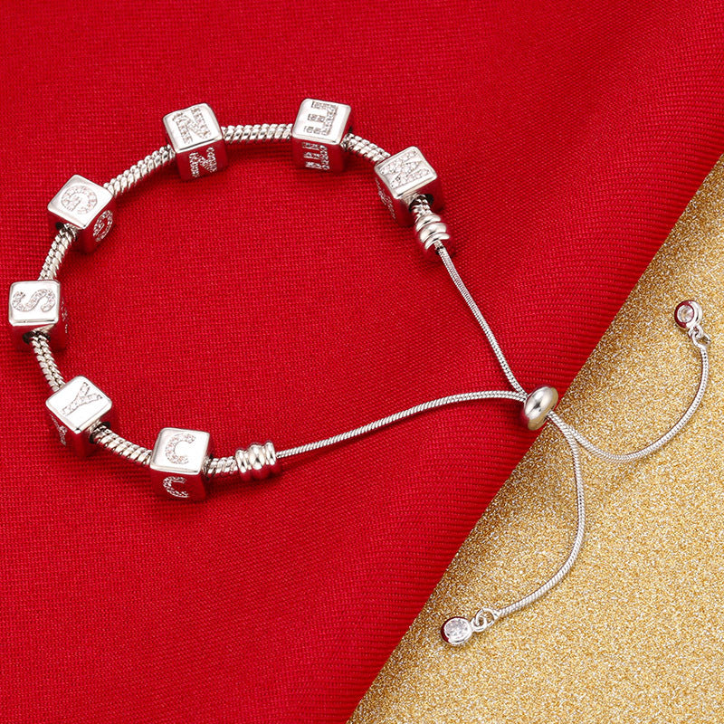 10-26pcs/lot 7.6mm CZ Paved Initial Letter Alphabet Cubic Spacers-Silver CZ Paved Spacers Cubic Beads Initials & Numbers Charms Beads Beyond