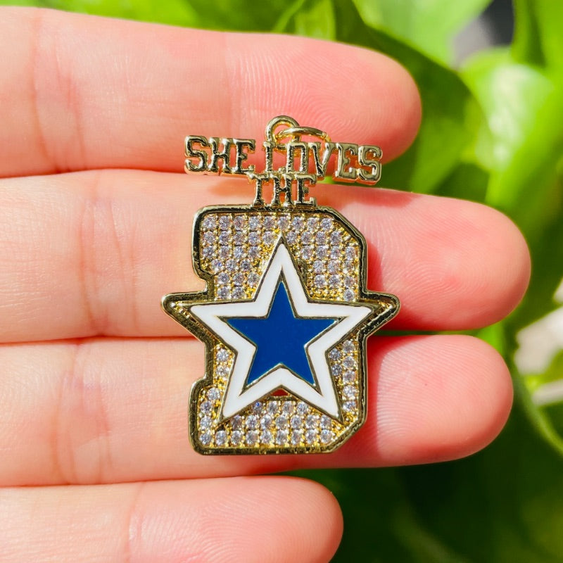 10pcs/lot 35*25mm Cowboys Star CZ Paved She Loves The D Word Charms CZ Paved Charms American Football Sports New Charms Arrivals Charms Beads Beyond