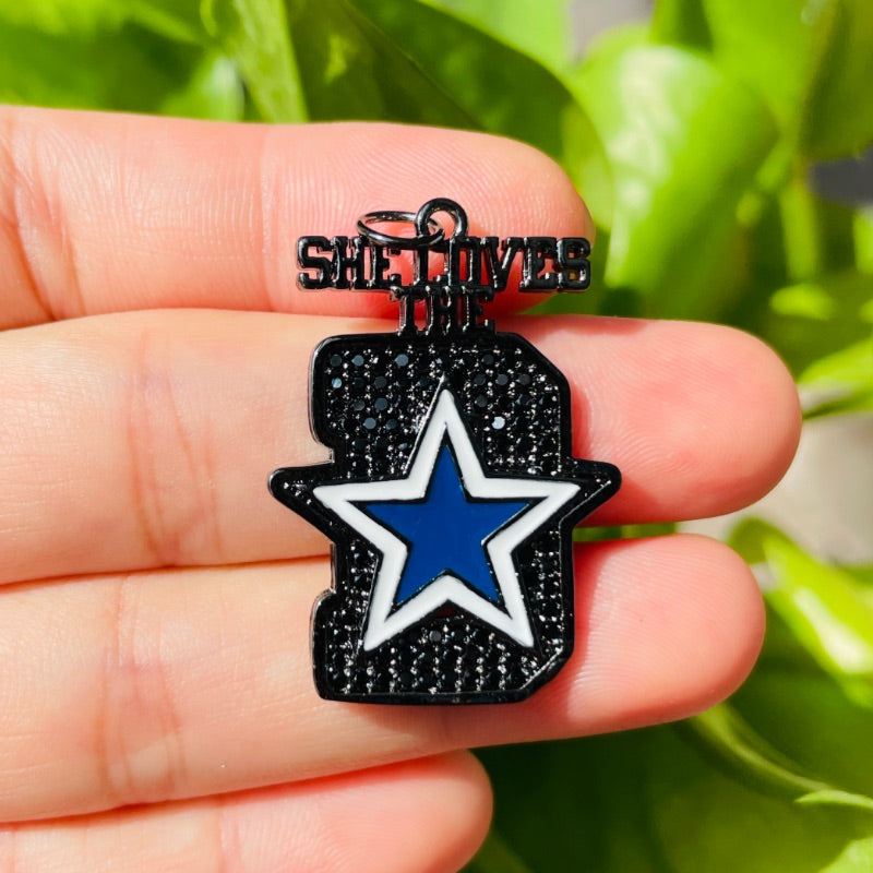 10pcs/lot 35*25mm Cowboys Star CZ Paved She Loves The D Word Charms CZ Paved Charms American Football Sports New Charms Arrivals Charms Beads Beyond
