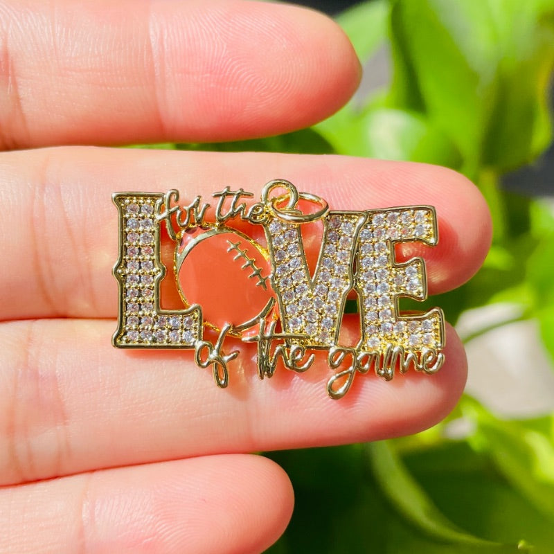 10pcs/lot 33*22mm CZ Paved For the Love Of the Game American Football Word Charms Gold CZ Paved Charms American Football Sports New Charms Arrivals Charms Beads Beyond
